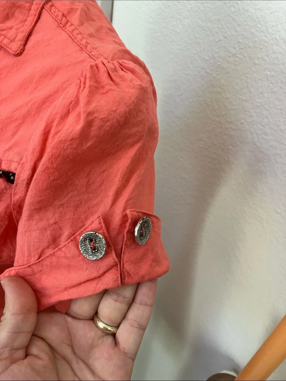 Y2k Women’s Coral Short-Sleeve Button Front Tunic with Black Trim